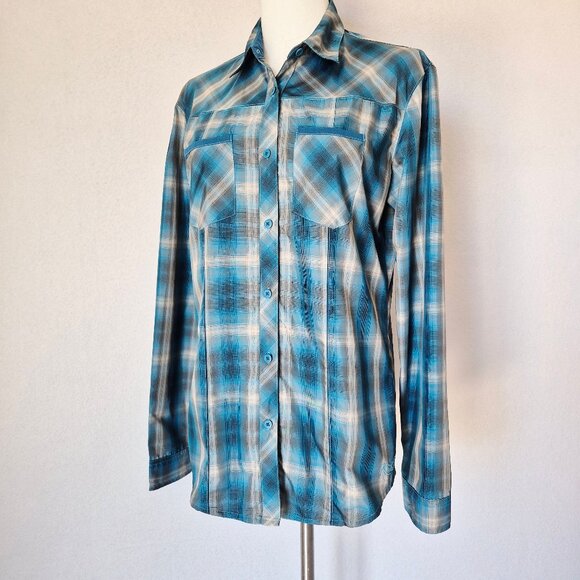KUHL Outdoor Camping Button-Up Shirt Lightweight Blue Plaid Long Sleeve Pocket - Picture 4 of 14